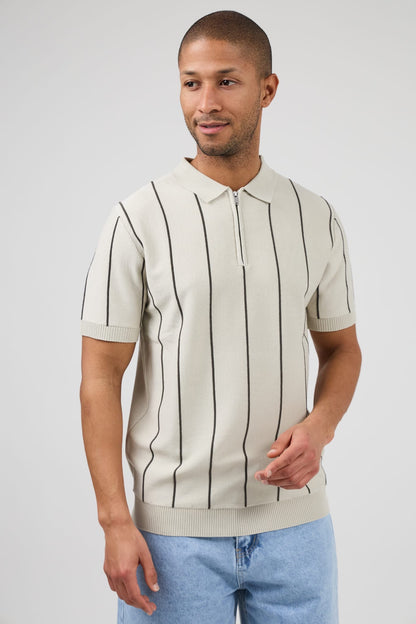 Gestreepte polo T-shirt (beige)