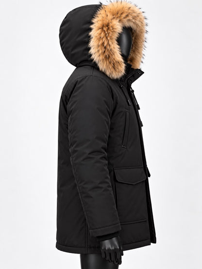 Zwarte winterparka met bontkraag
