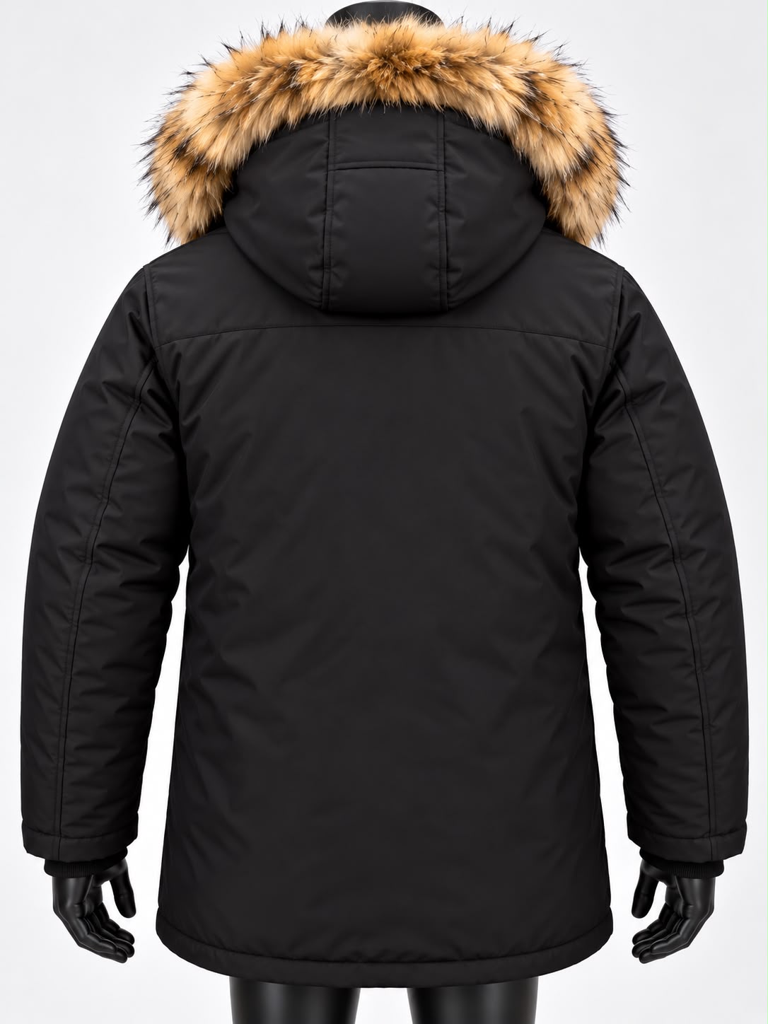 Zwarte winterparka met bontkraag