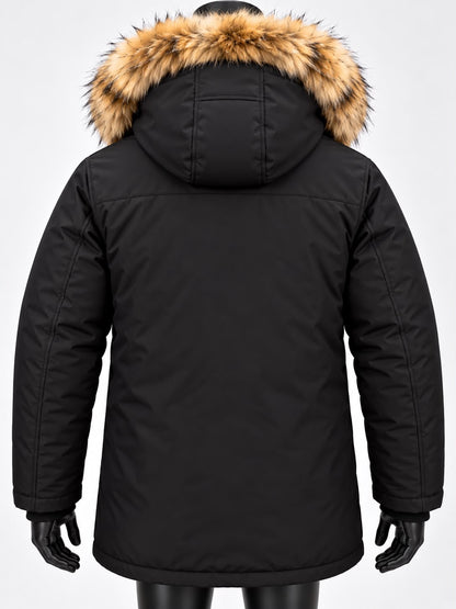 Zwarte winterparka met bontkraag