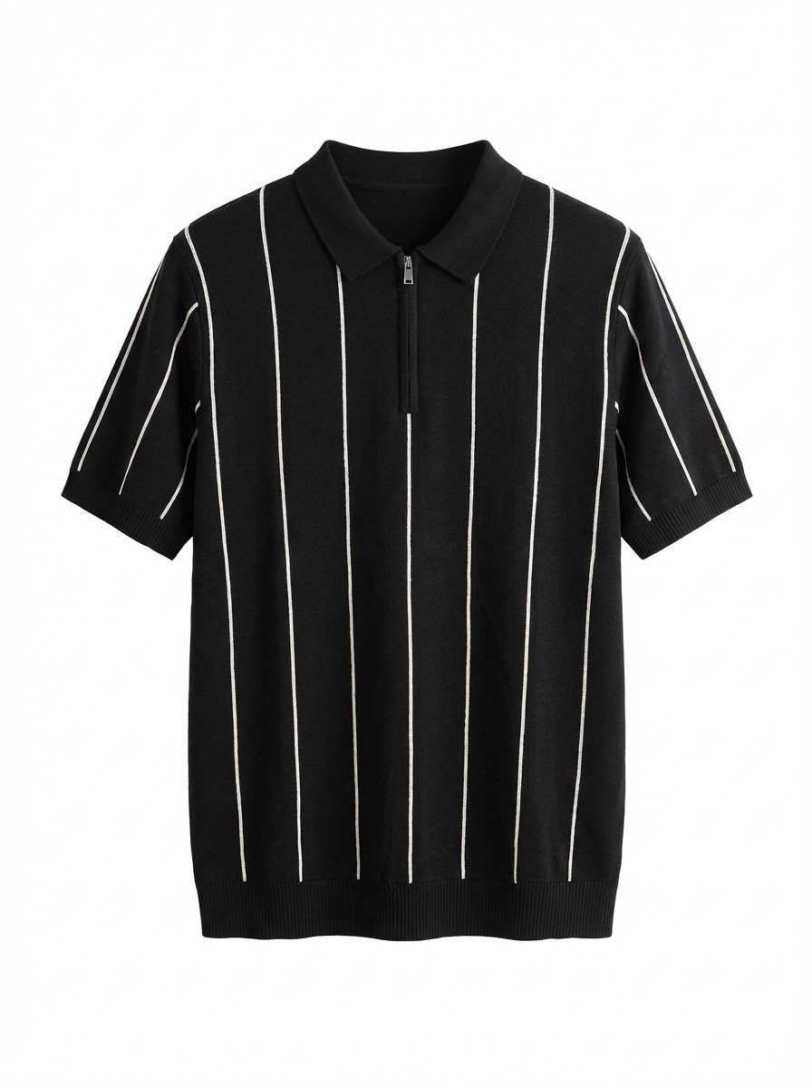 Gestreepte polo T-shirt (zwart)
