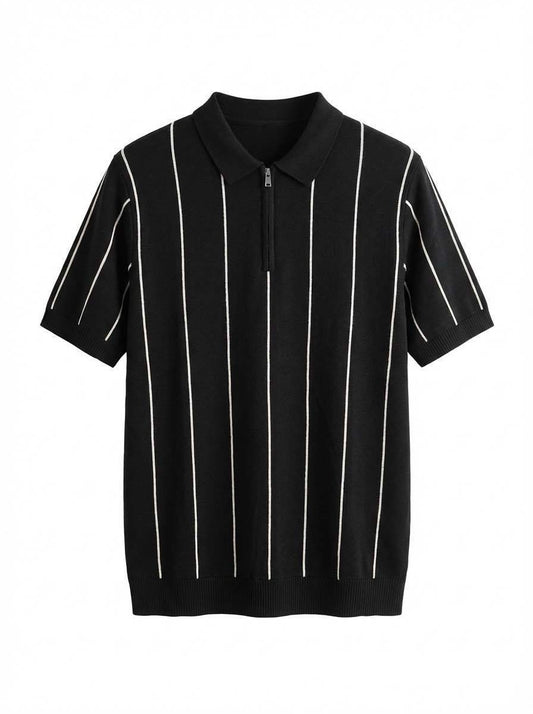 Gestreepte polo T-shirt (zwart)