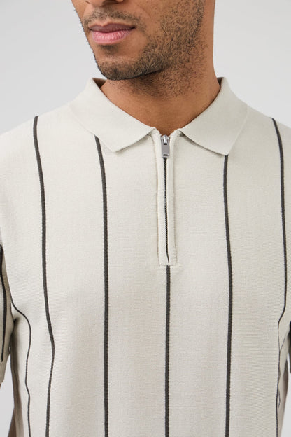 Gestreepte polo T-shirt (beige)