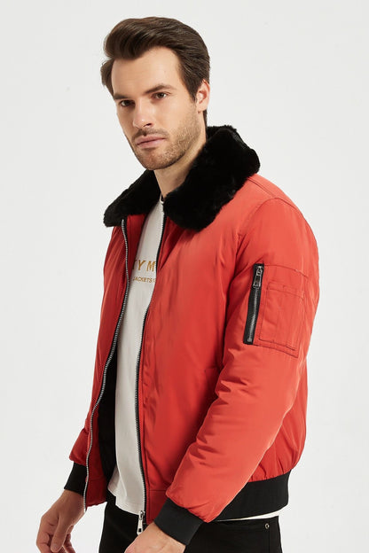 Heren Bomberjack met Faux Fur Kraag rood