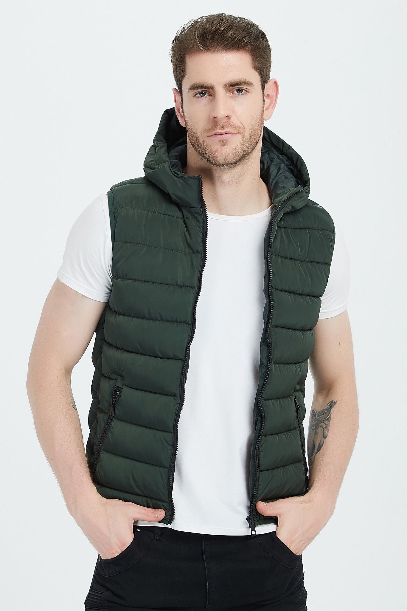 Bodywarmer met capuchon donkergroen (R)