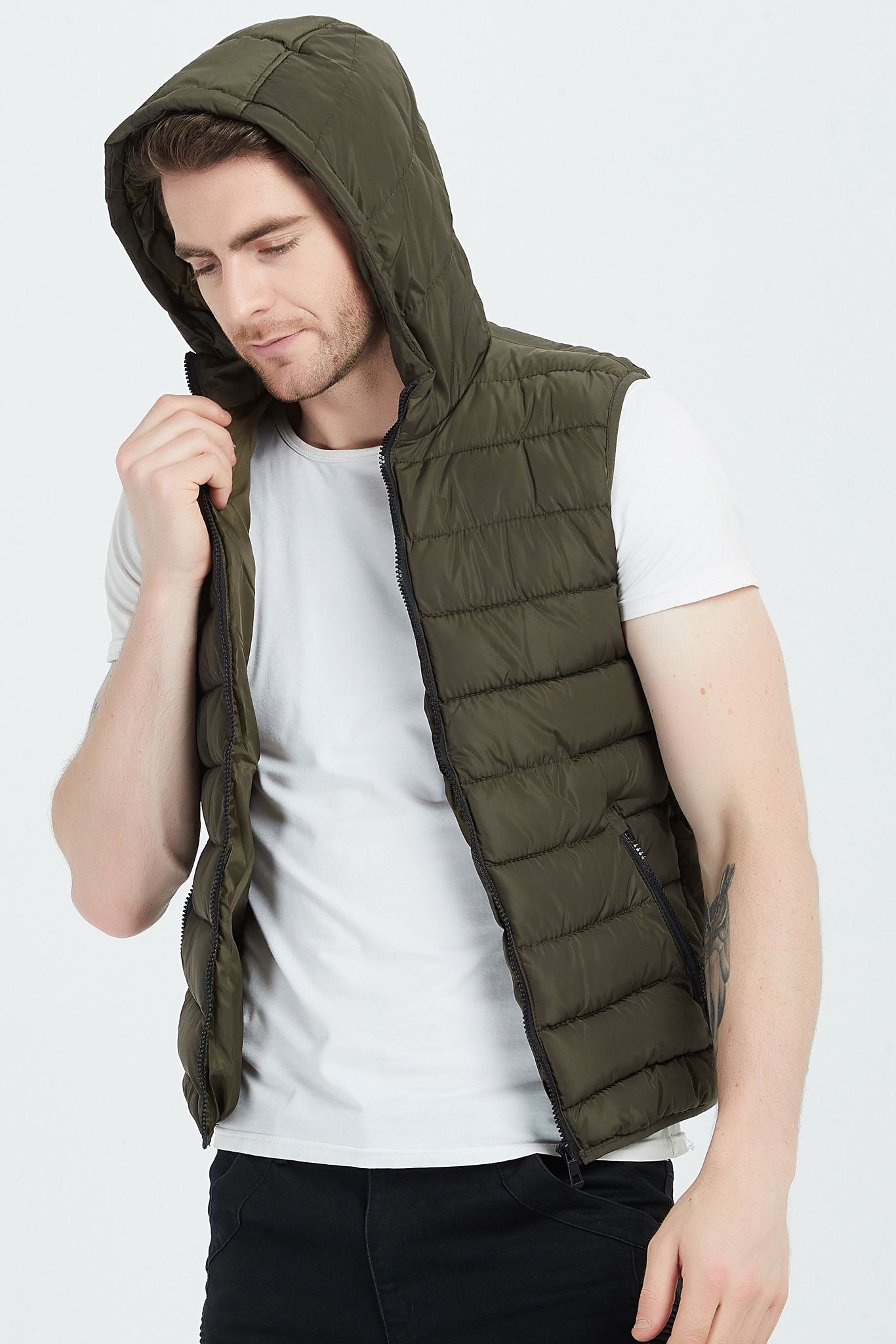 Bodywarmer met capuchon legergroen (R)