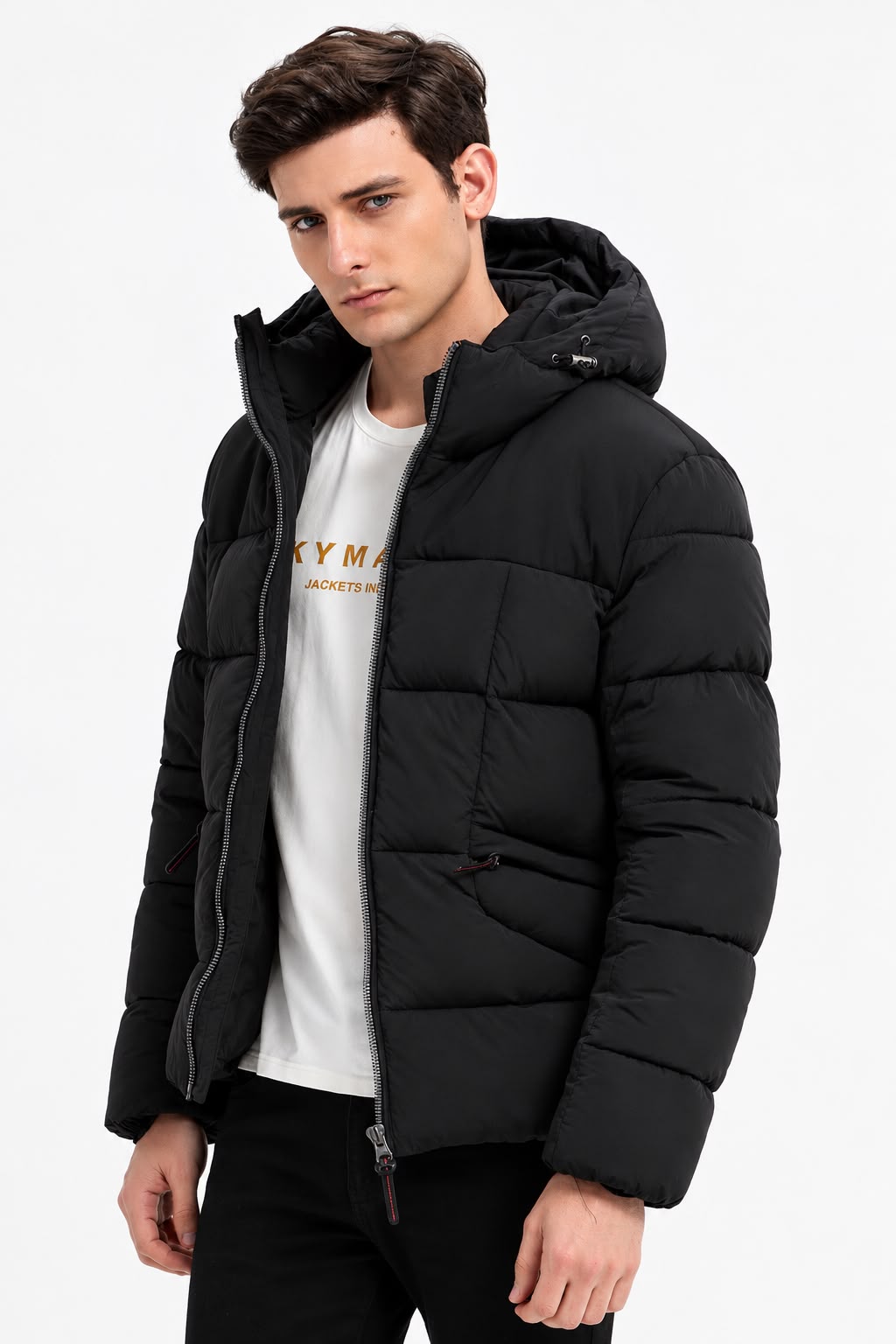 Zwarte Heren Winterjas met capuchon