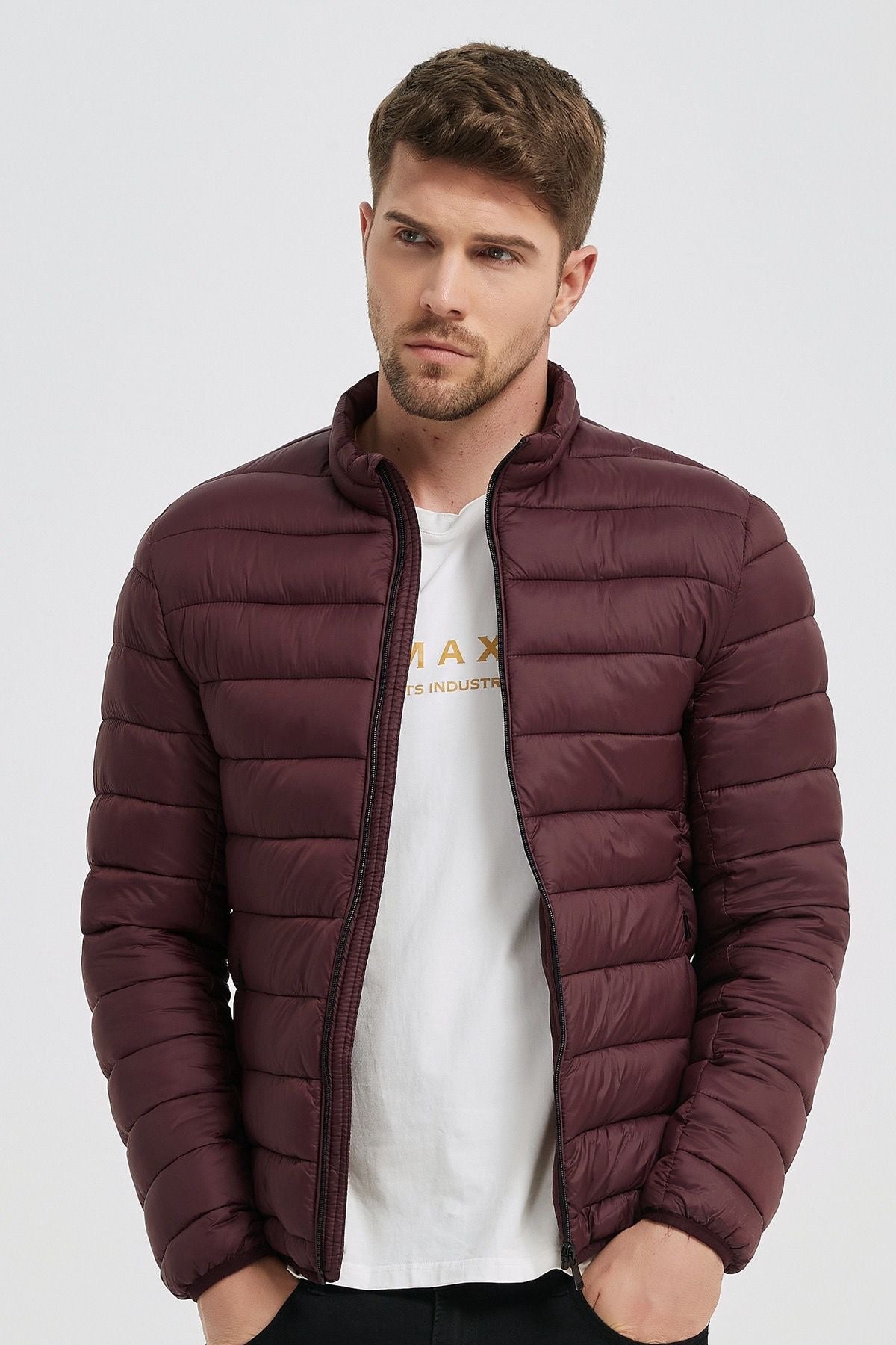 Heren Lichtgewicht Gewatteerde Jas Bordeaux