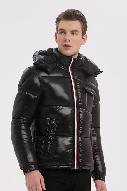 Heren Glanzende Pufferjas met Capuchon