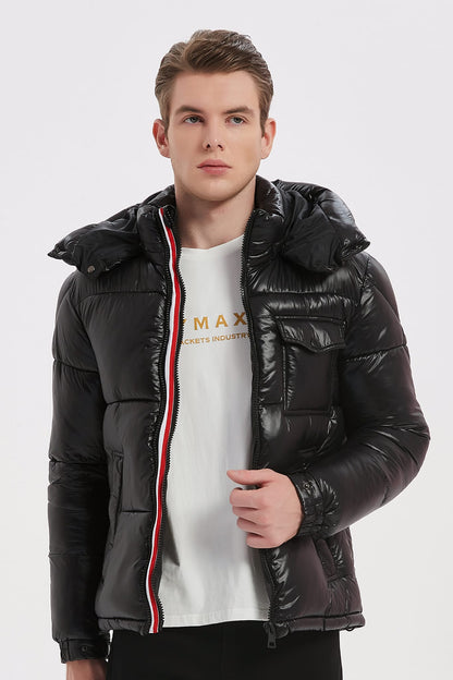 Heren Glanzende Pufferjas met Capuchon