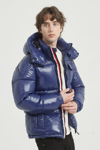 Heren Glanzende Pufferjas met Capuchon