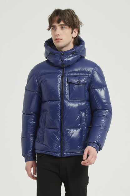 Heren Glanzende Pufferjas met Capuchon