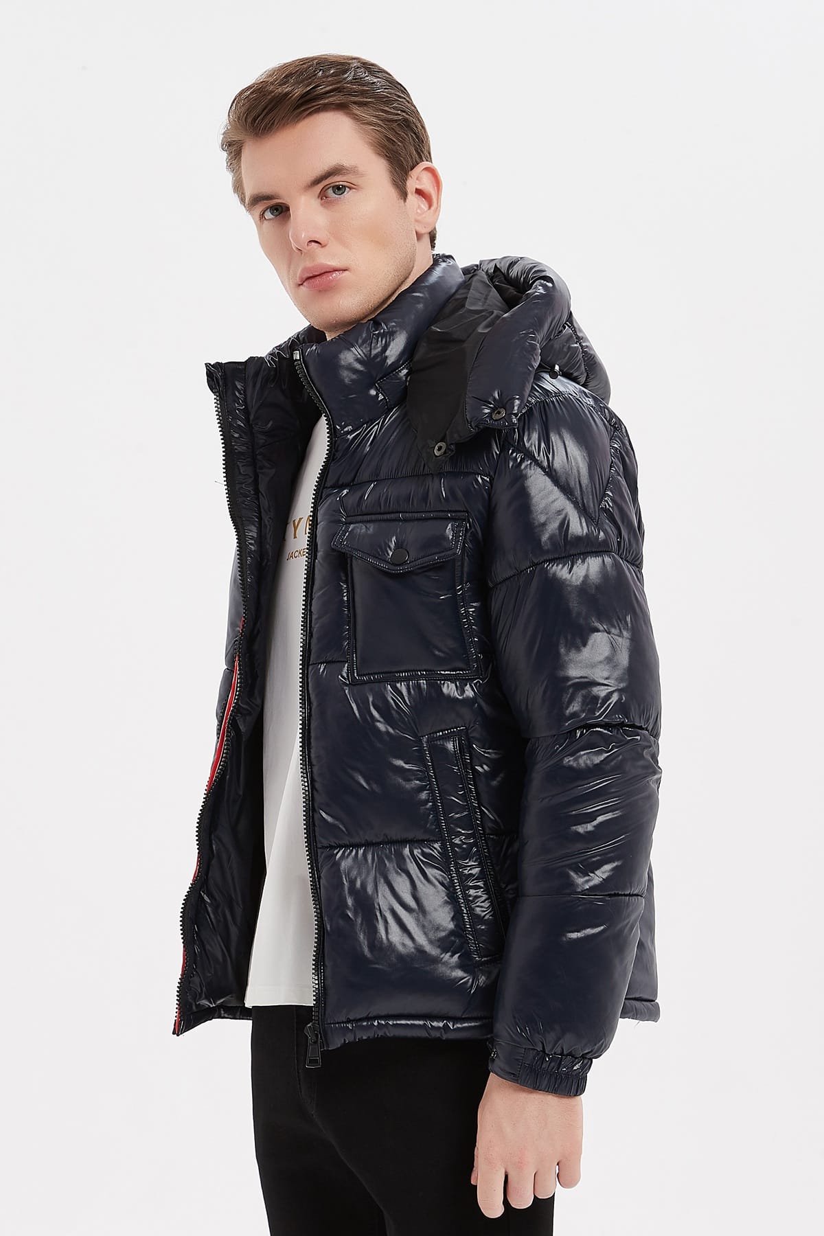 Heren Glanzende Pufferjas met Capuchon