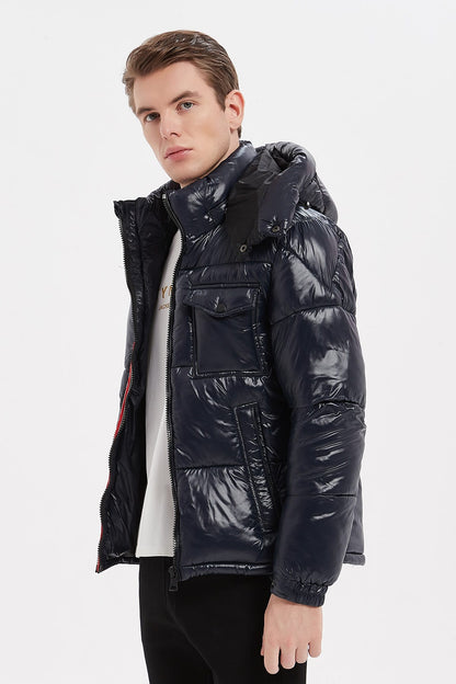 Heren Glanzende Pufferjas met Capuchon