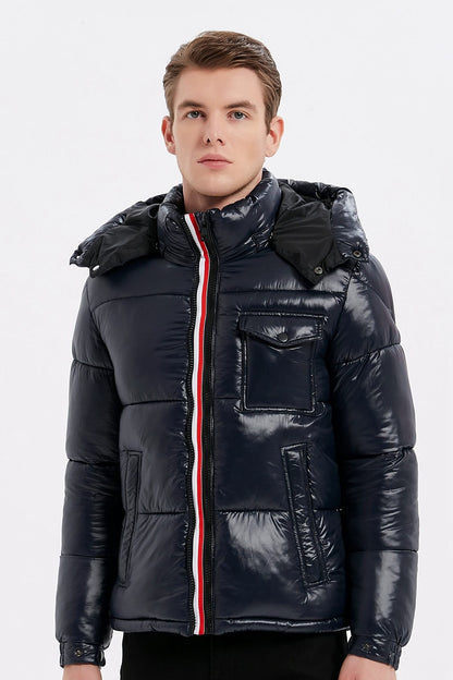 Heren Glanzende Pufferjas met Capuchon