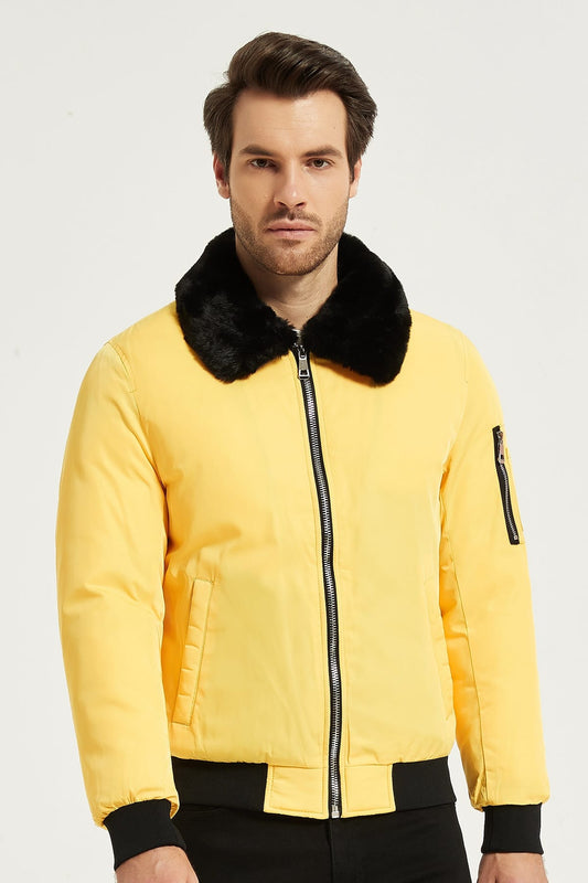 Heren Bomberjack met Faux Fur Kraag geel