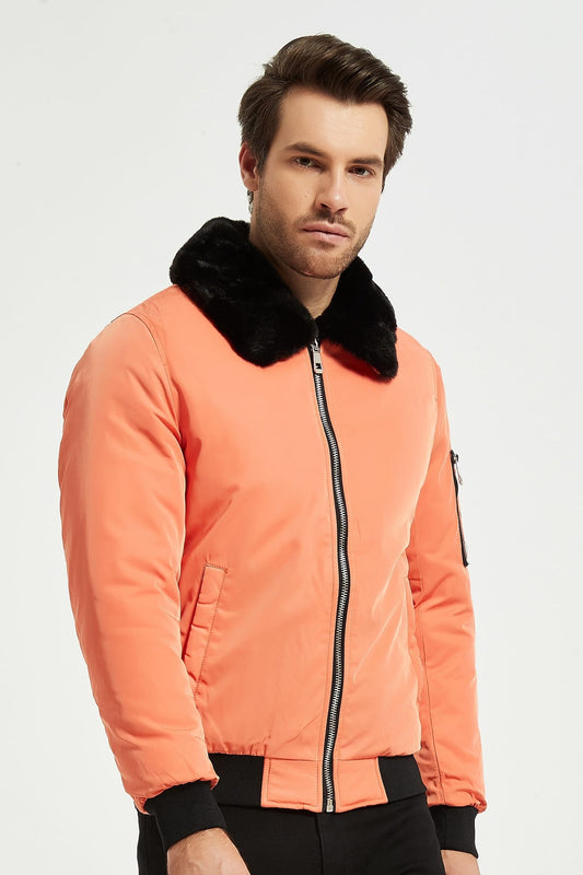 Heren Bomberjack met Faux Fur Kraag oranje