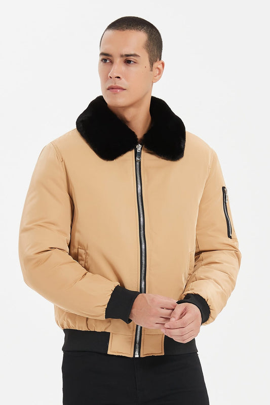 Heren Bomberjack met Faux Fur Kraag vanille