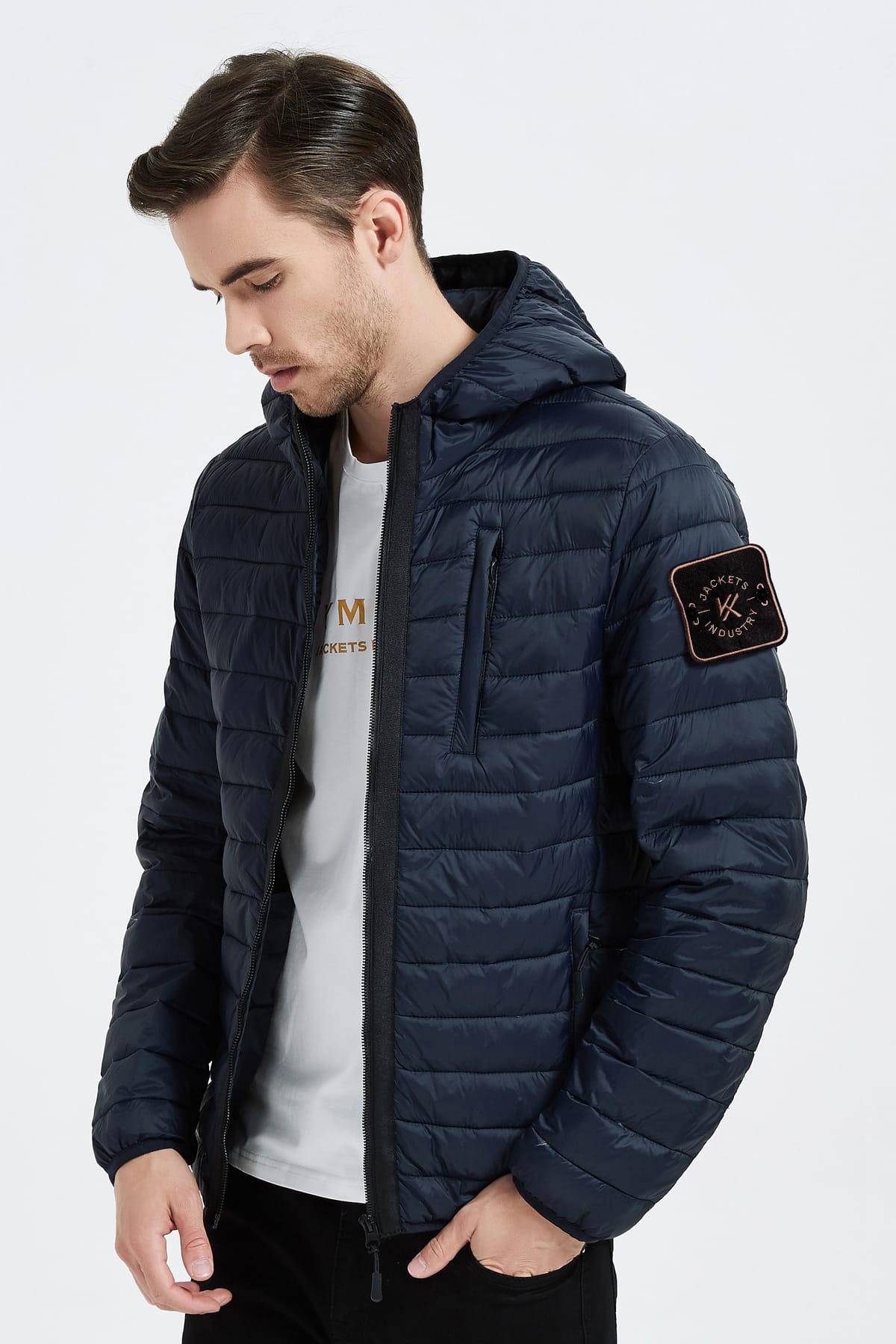 Heren Lichtgewicht Pufferjas met Capuchon en Armpatch