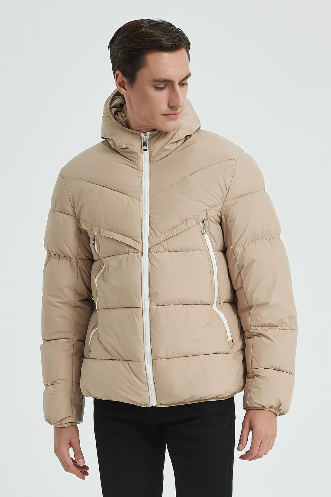 Heren Gewatteerde Pufferjas met Capuchon beige