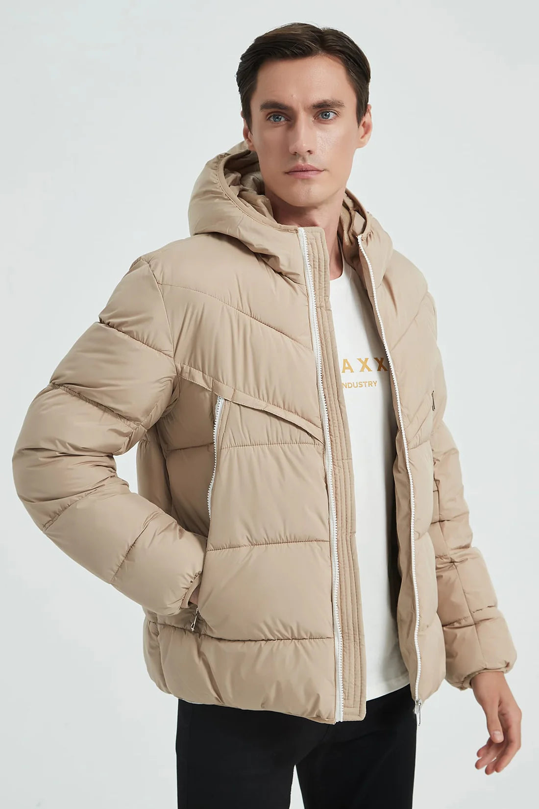 Heren Gewatteerde Pufferjas met Capuchon beige