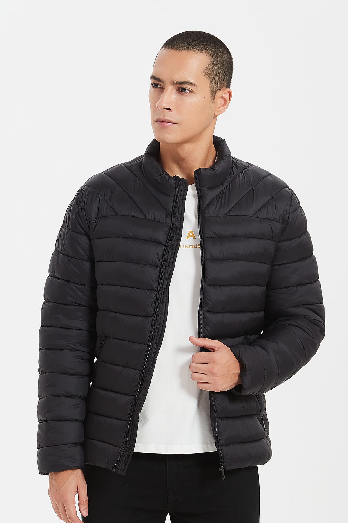 Heren Lichtgewicht Gewatteerde Jas zwart