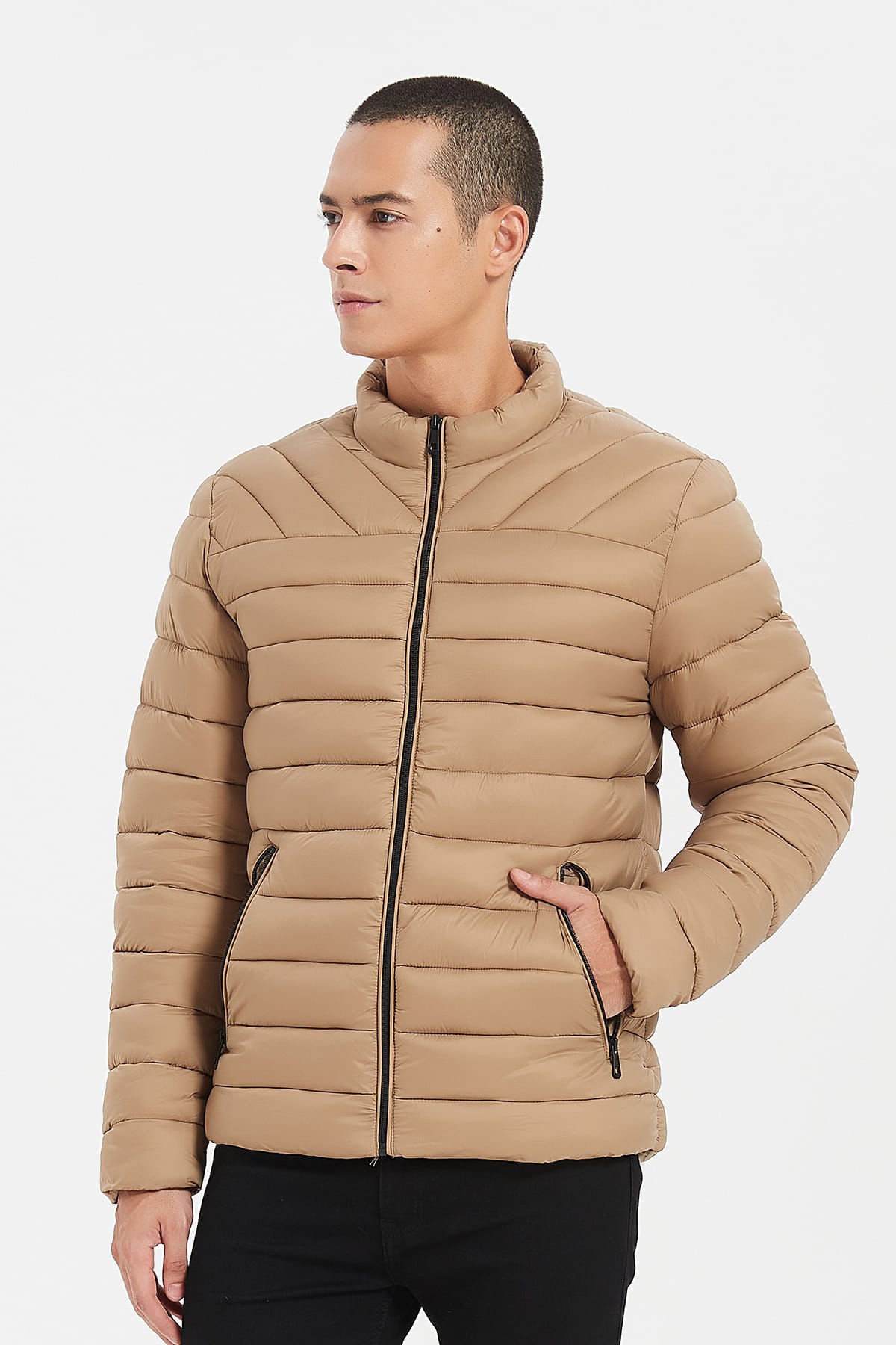 Heren Lichtgewicht Gewatteerde Jas beige