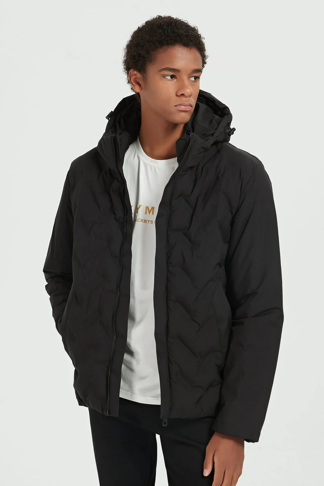 Heren Gewatteerde Pufferjas met Capuchon zwart