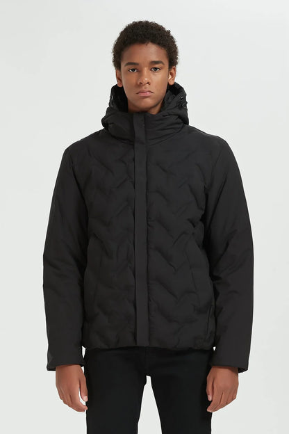 Heren Gewatteerde Pufferjas met Capuchon zwart