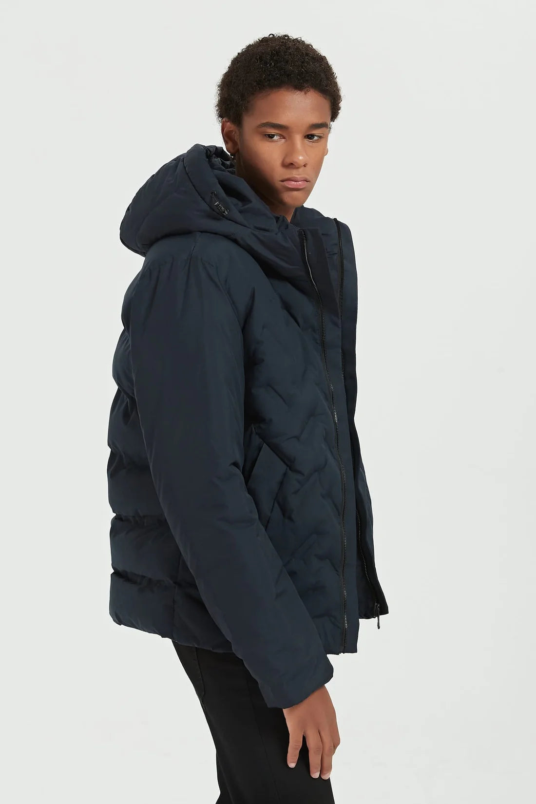 Heren Gewatteerde Pufferjas met Capuchon donkerblauw