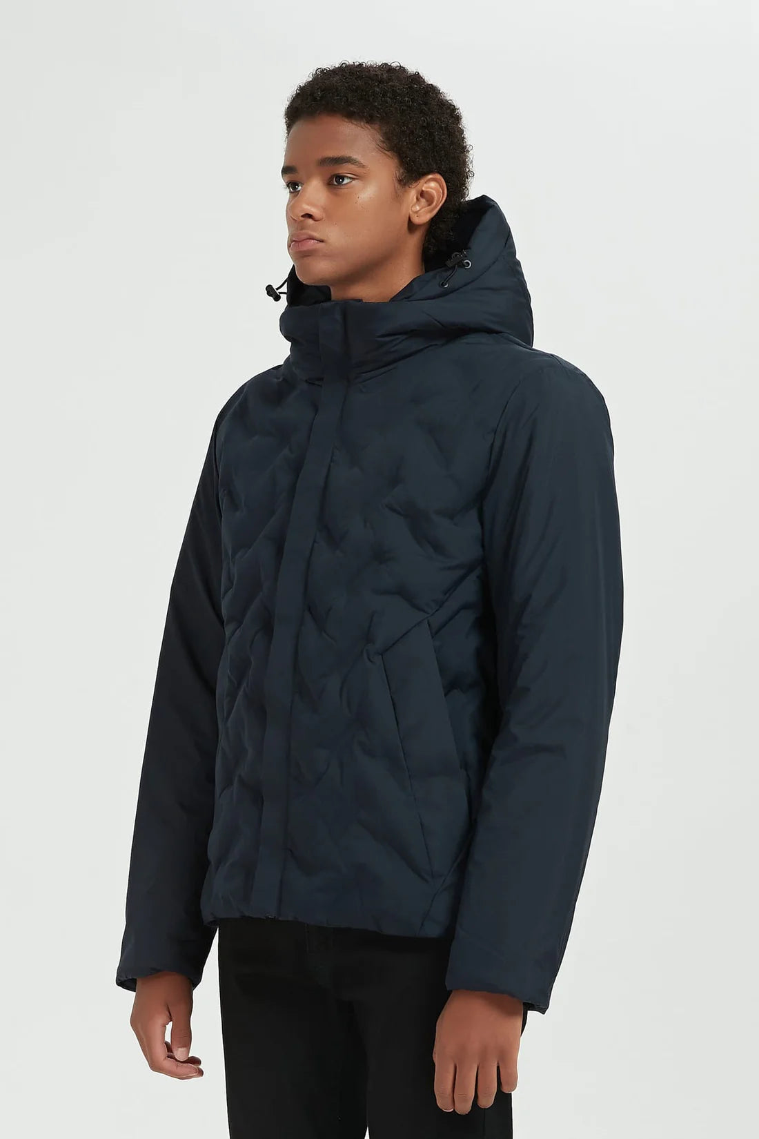 Heren Gewatteerde Pufferjas met Capuchon donkerblauw