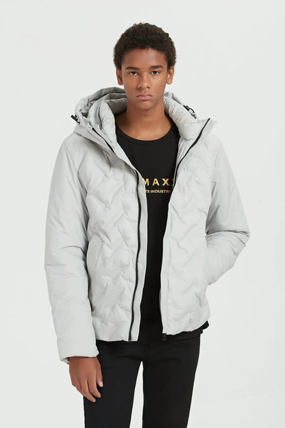 Heren Gewatteerde Pufferjas met Capuchon lichtgrijs