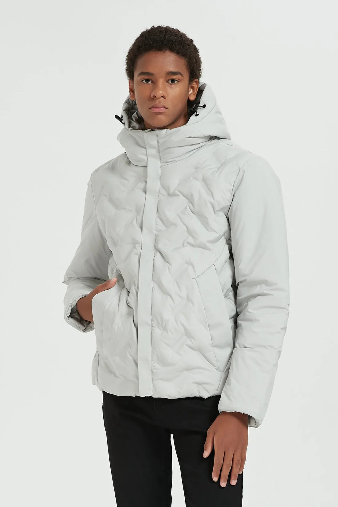 Heren Gewatteerde Pufferjas met Capuchon lichtgrijs