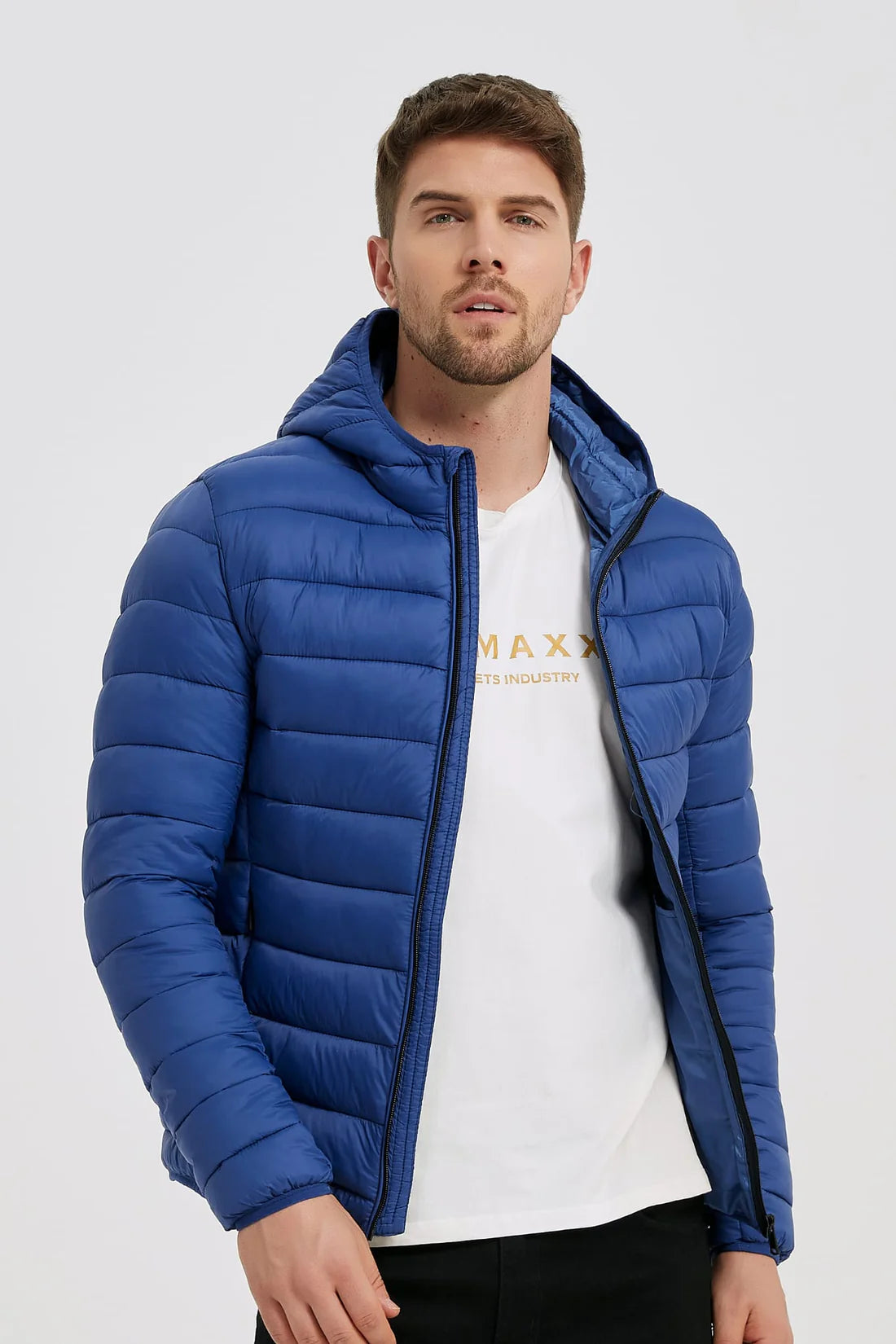 Heren Lichtgewicht Pufferjas met Capuchon blauw