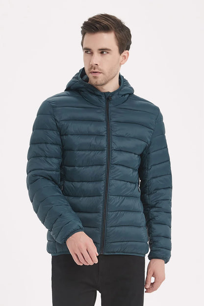 Heren Lichtgewicht Pufferjas met Capuchon donkerblauw