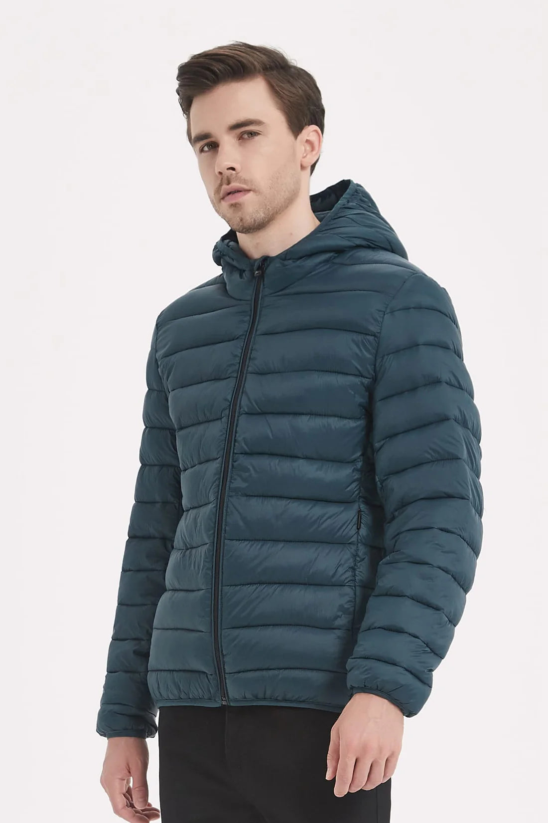 Heren Lichtgewicht Pufferjas met Capuchon donkerblauw