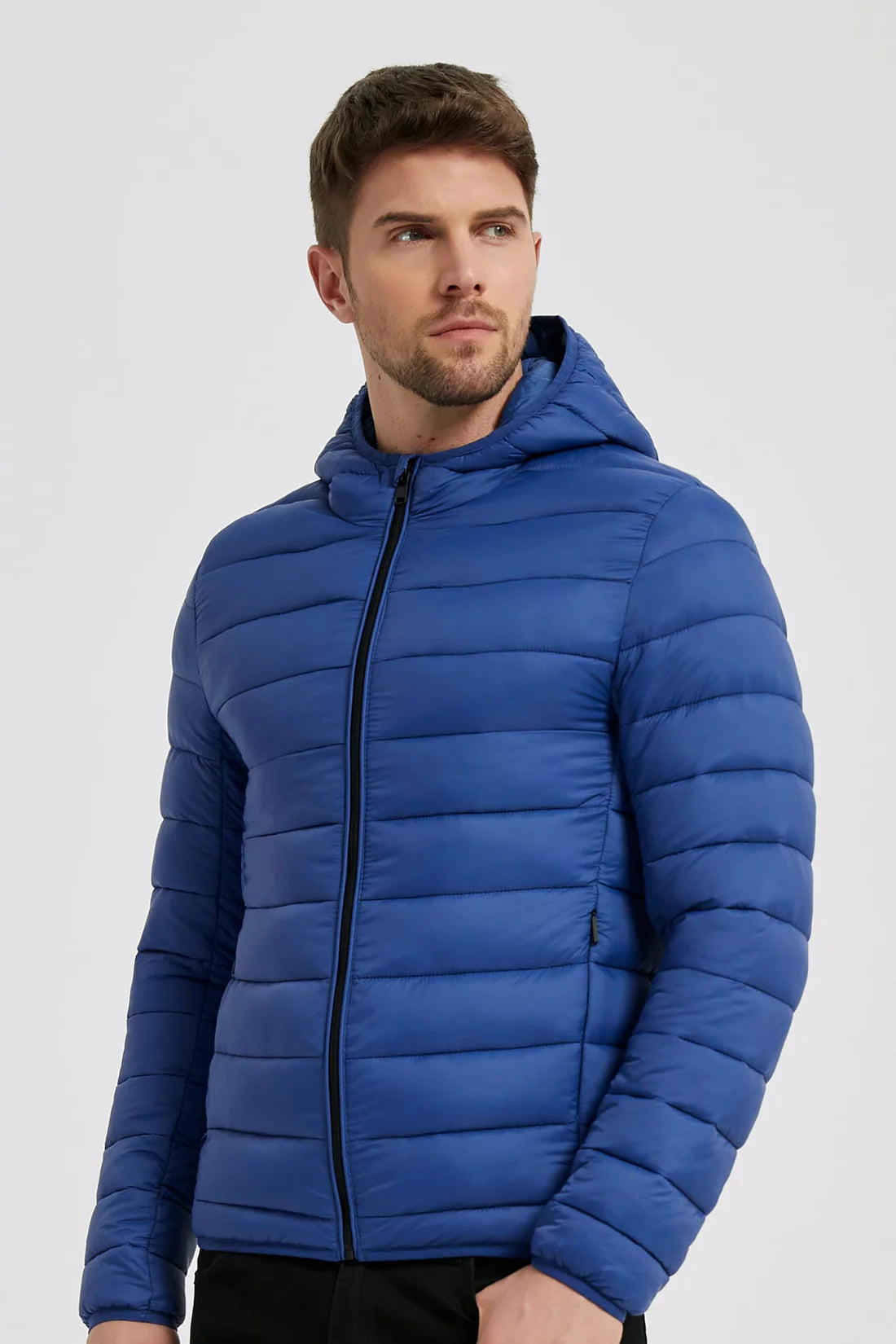 Heren Lichtgewicht Pufferjas met Capuchon blauw