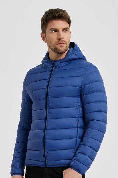 Heren Lichtgewicht Pufferjas met Capuchon blauw
