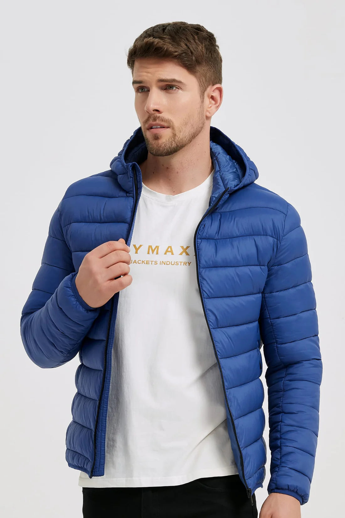 Heren Lichtgewicht Pufferjas met Capuchon blauw