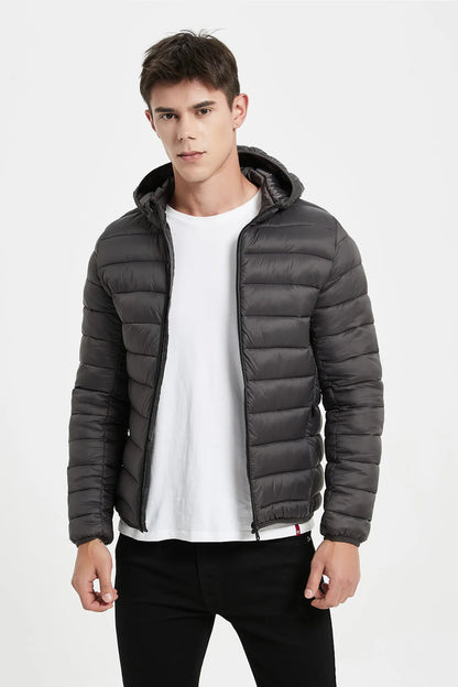 Heren Lichtgewicht Pufferjas met Capuchon antraciet grijs
