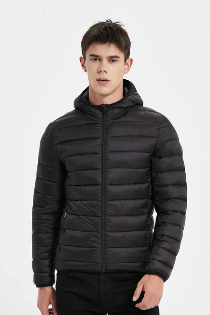 Heren Lichtgewicht Pufferjas met Capuchon zwart