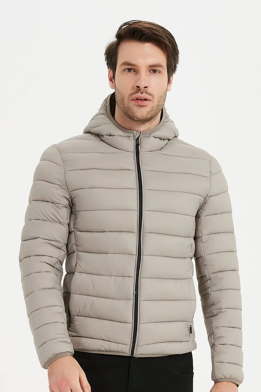 Heren Lichtgewicht Pufferjas met Capuchon beige