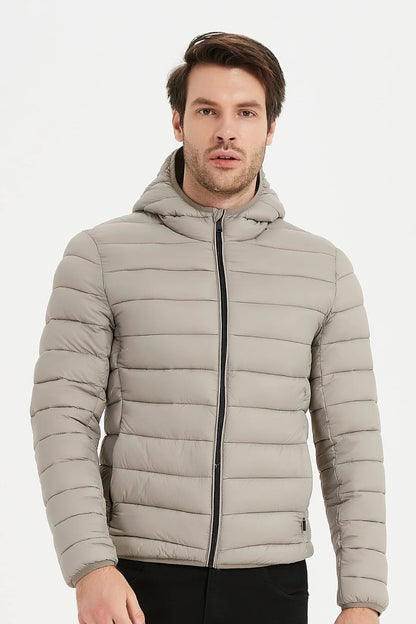 Heren Lichtgewicht Pufferjas met Capuchon beige