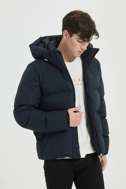 Heren Klassieke Pufferjas met Capuchon donkerblauw