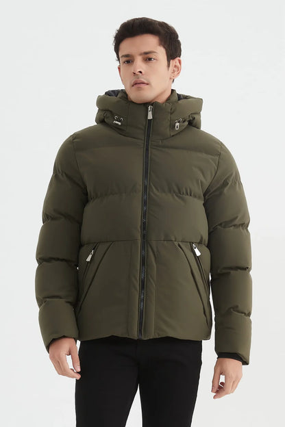 Heren Klassieke Pufferjas met Capuchon legergroen