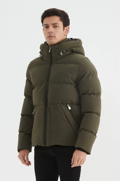 Heren Klassieke Pufferjas met Capuchon legergroen