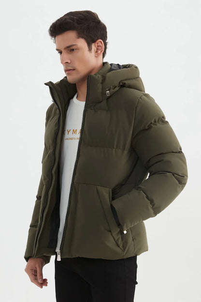 Heren Klassieke Pufferjas met Capuchon legergroen