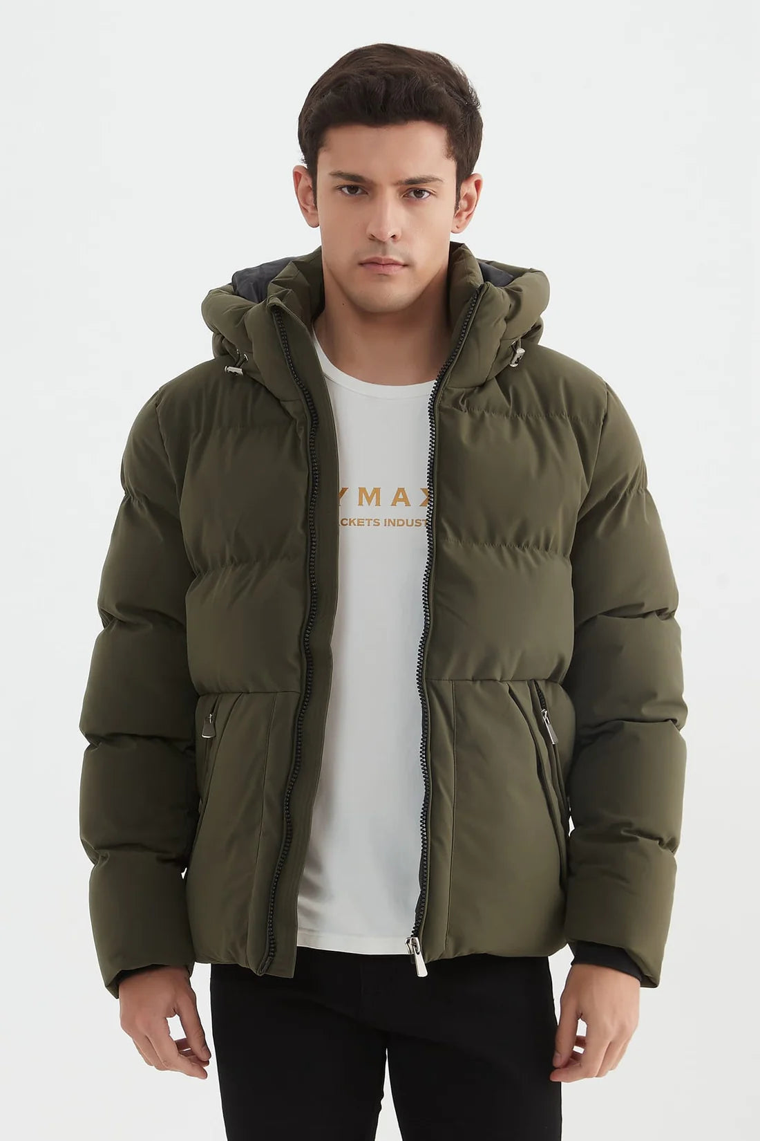 Heren Klassieke Pufferjas met Capuchon legergroen