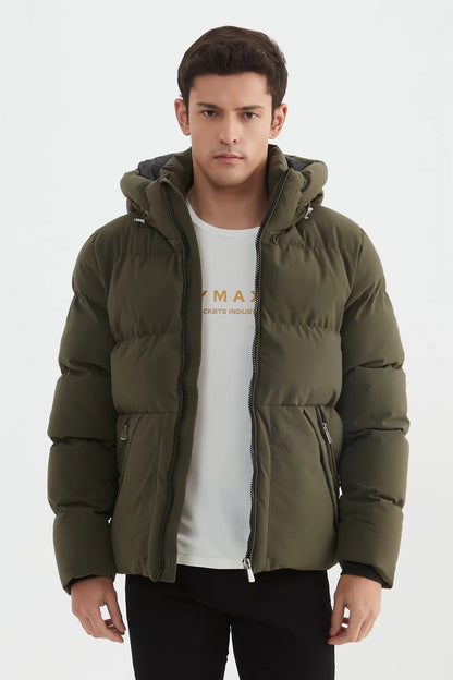 Heren Klassieke Pufferjas met Capuchon legergroen