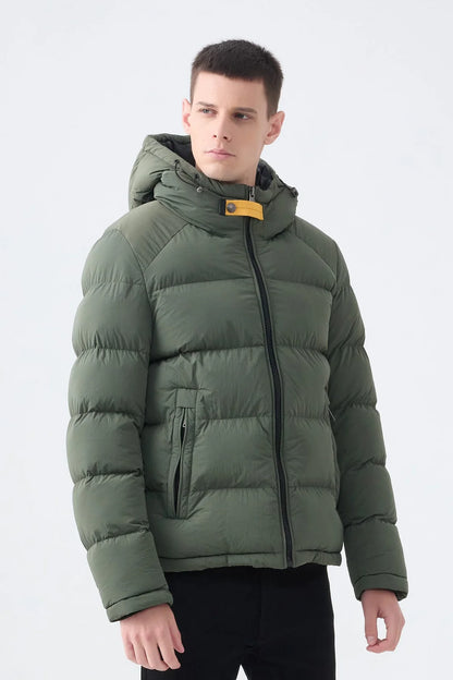Heren Pufferjas met Hoge Kraag en Capuchon legergroen